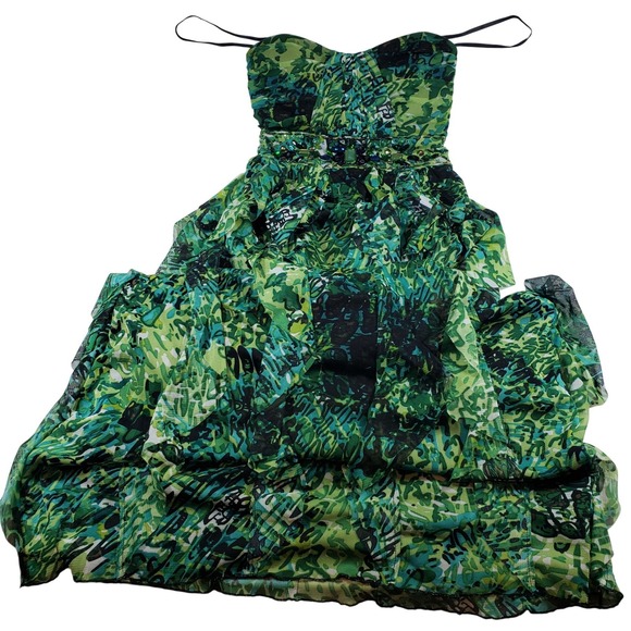 Deb Dresses & Skirts - Deb Green Abstract Print Strapless Jewel Embellished Prom Gown